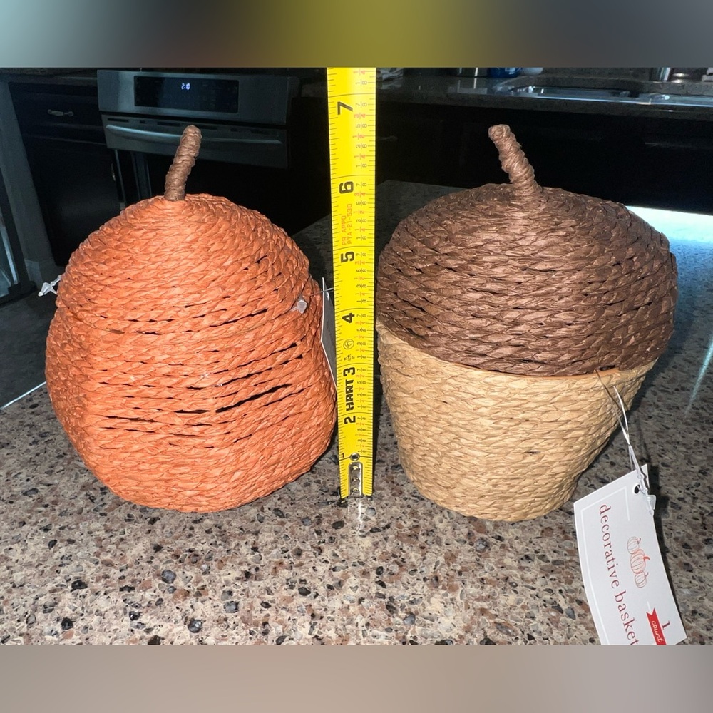 Set of 2- Decorative Acorn & Pumpkin Shaped Baskets - Orange and Brown